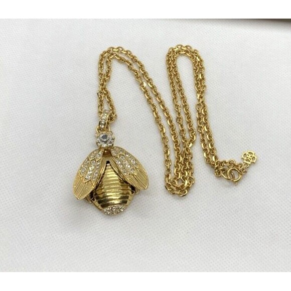 Ann Taylor Gold Tone‎ Bug Bee Fly Rhinestone Cable Chain Necklace 33'' Insect - Picture 1 of 8